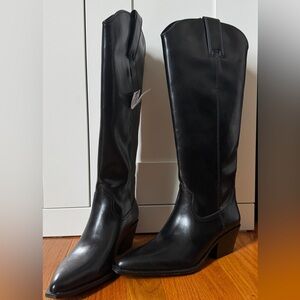 Zara Black Cowboy Knee High Boots